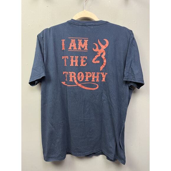 Browning "I‎ am the trophy” Mens Large Blue Graphic crew neck Hunting Shirt - Picture 1 of 6